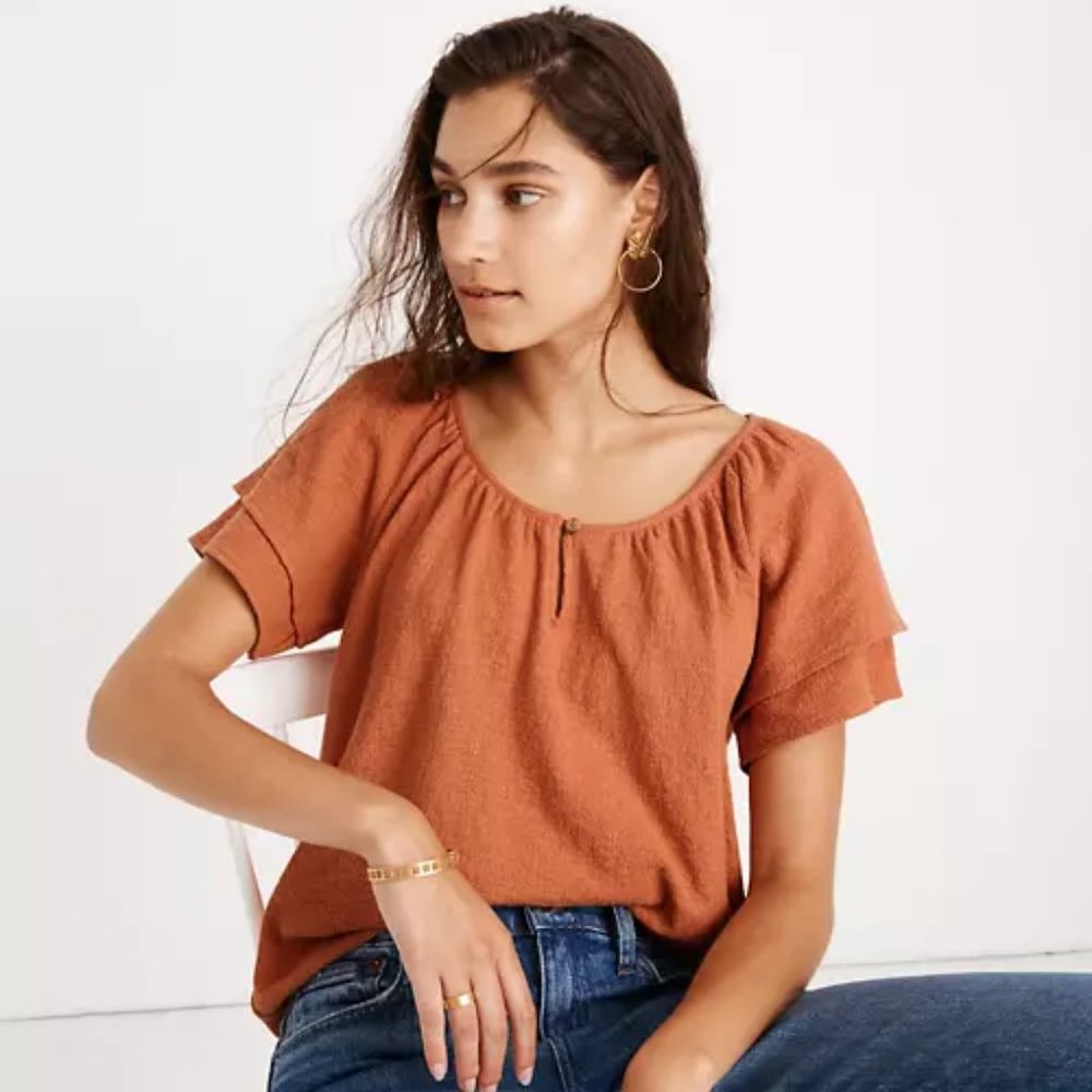NWT Texture & Thread Madewell XS Orange Tiered Sleeve Top